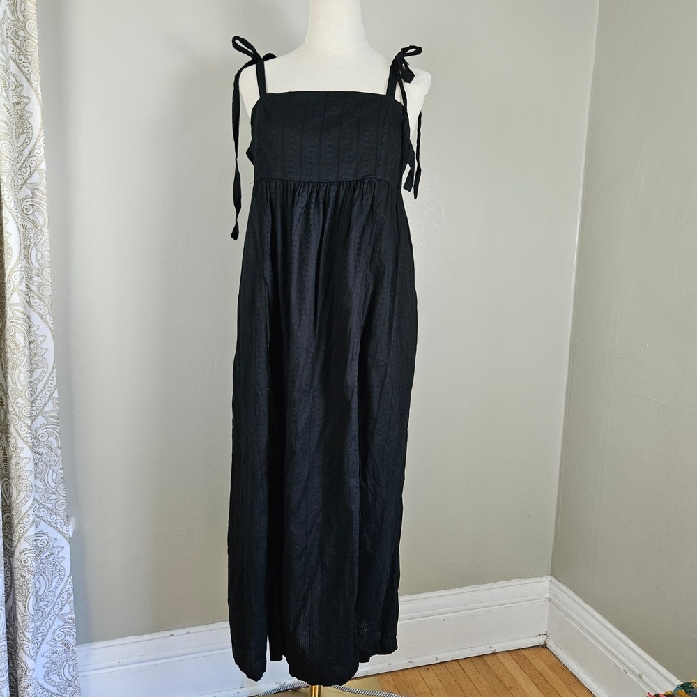 Old Navy Tie Shoulder Sundress Midi Maxi‎ Dress Sz L Black Textured